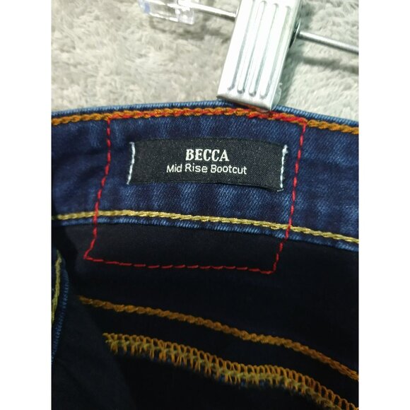 True Religion Jeans Women 32 Blue Denim Becca Mid Rise Bootcut Dark Wash Stretch - Picture 9 of 11